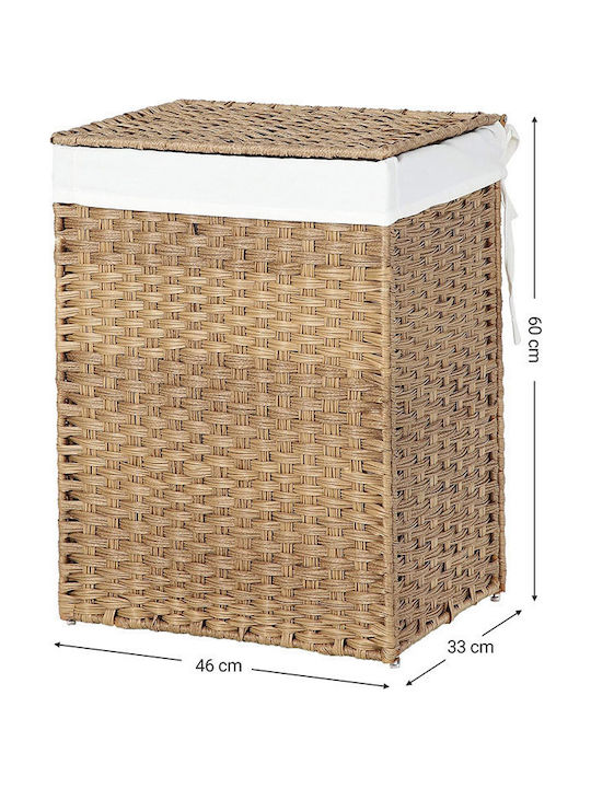 Songmics Wicker Collapsible Laundry Basket 90L with Lid 46x33x60cm Brown
