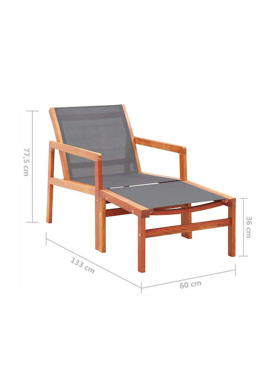 Deckchair Wooden with Textilene Fabric Gray 133x60x77.5cm.