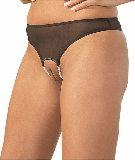 Cottelli Collection Crotchless Pearl Thong Femei Sexy Șir de caractere cu decupaje Black