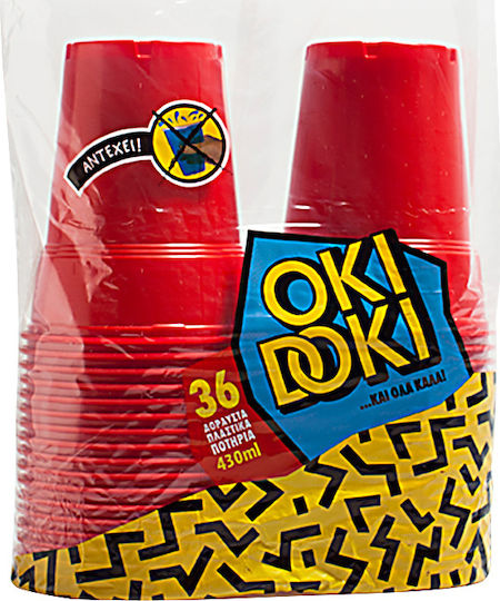 Πλαστικά Θράκης Oki Doki Ποτήρι μιας Χρήσης Πλαστικό Κόκκινο 430ml 36τμχ