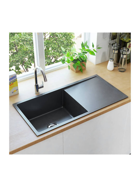 vidaXL Ένθετος Νεροχύτης Αριστερός Inox Brushed Μ87xΠ44cm Μαύρος