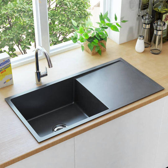 vidaXL Drop-In Sink Left Inox Brushed W87xD44cm Black