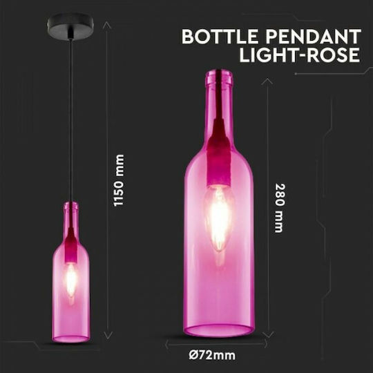 V-TAC Bottle Hängelampe Rosa mit Fassung E14, E.14 7.2x28x28cm.