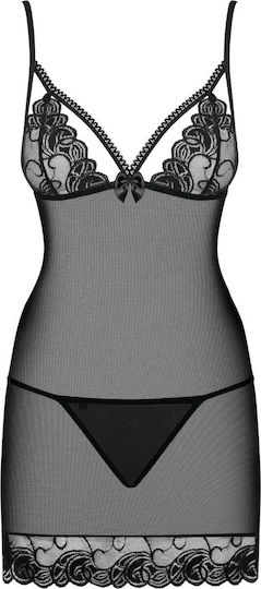 Obsessive Wonderia Chemise Sexy Σετ με Νυχτικό & Ρόμπα με Δαντέλα & Διαφάνεια Black