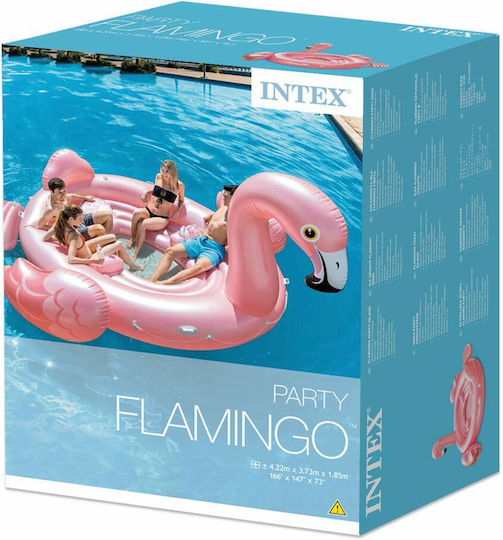 Intex Party Island Φουσκωτό Ride On Θαλάσσης Flamingo με Χειρολαβές Ροζ 422x373cm
