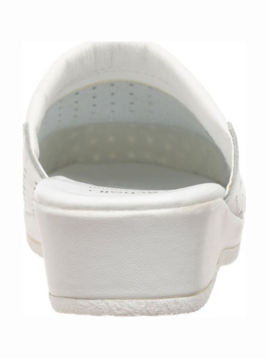 Scholl Back Guard Leather Anatomic Clogs White