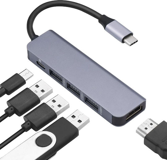 Powertech USB-C Докинг станция с HDMI 4K PD Сив (CAB-UC045)