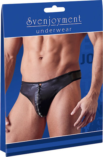 Svenjoyment Underwear G String with Rhinestone Zip Black