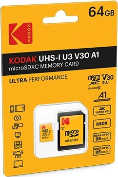 Kodak Ultra Performance microSDXC 64GB U3 V30 A1 UHS-III 95MB/s με αντάπτορα