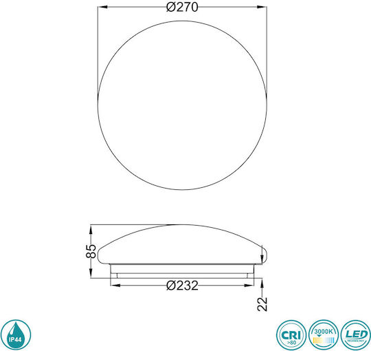 Trio Lighting Putz II Rund Draußen LED Panel 10W mit Warmes Weiß Licht 3000K