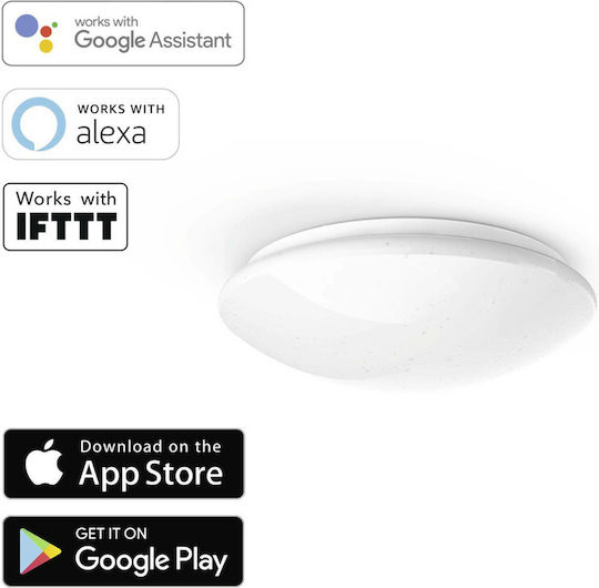 HAMA Hama Ceiling Light Glitter Effect Round Smart Mount Ceiling Light 30cm White with Integrated LED