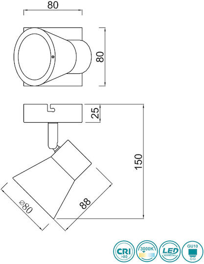 Trio Lighting Antony Единично Спот с Цокъл GU10 в Сребрист Цвят