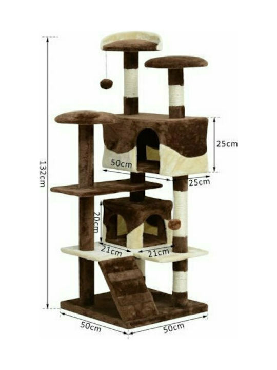 Pawhut Cat Scratching Post Cat Tree Δέντρο Γάτας In Brown Colour 50x50x132 cm D30-091CF