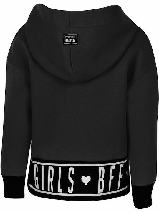 Fleece Kids Sweatshirt Cropped with Hood and Pockets Black