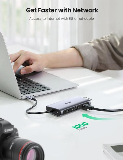 Ugreen CM179 USB-C Docking Station with HDMI 4K PD Ethernet and Support for 2 Monitors Silver