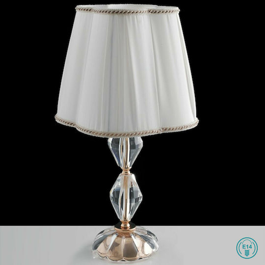 Fan Europe Riflesso-L1 ORO Crystal Table Lamp for Socket E14 with White Shade and Transparent Base