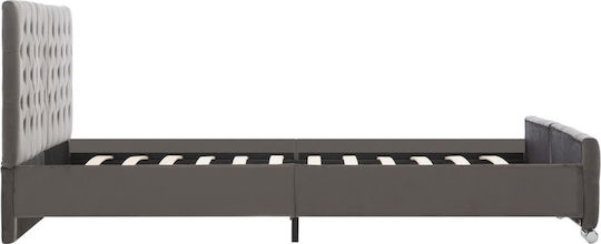 King Size Bed Upholstered with Gray Fabric for 180x200cm Mattress