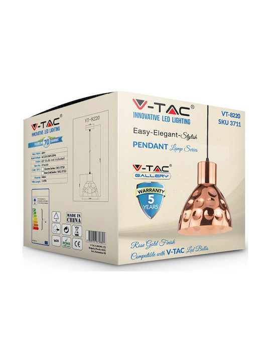 V-TAC Pendant Light Rose Gold Bell with Socket E27