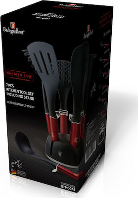 Berlinger Haus Plastic Cooking Utensil Set with Base Red Metallic Line 7pcs