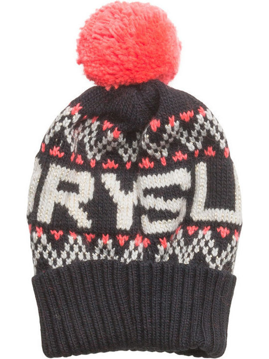 Chevron Pom Pom Beanie Γυναικείος Σκούφος Πλεκτός σε Navy Μπλε χρώμα