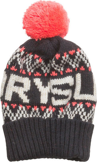 Chevron Pom Pom Beanie Γυναικείος Σκούφος Πλεκτός σε Navy Μπλε χρώμα