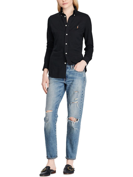 Women's Pique Monochrome Long Sleeve Shirt Black