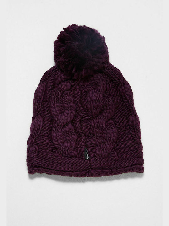 Pom Pom Beanie Γυναικείος Σκούφος Πλεκτός σε Μωβ χρώμα