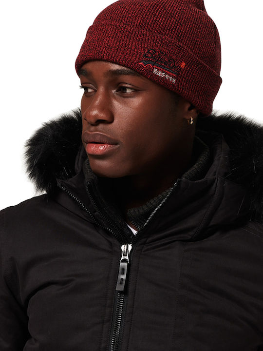 Superdry M D2 ORNG Label Beanie Beanie Cap Burgundy