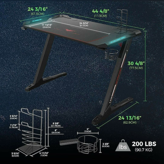 Gaming Office Z1-S Wooden Black with Metal Legs & LED 113x61.5x77.5cm
