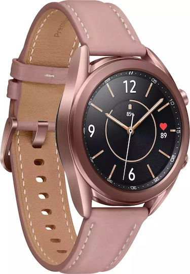 Samsung Galaxy Watch3 LTE Stainless Steel 41mm Αδιάβροχο με eSIM και Παλμογράφο (Mystic Bronze)