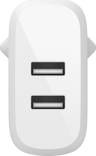 Belkin Charger with 2 USB-A Ports and Cable Lightning 24W Whites (Boost Charge)