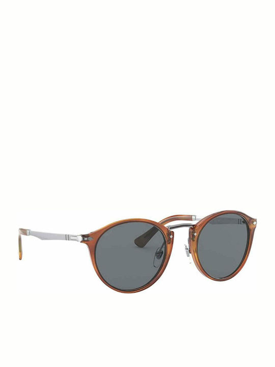 Persol Woman Sunglasses with Brown Tartaruga Horn-Rimmed Frame and Blue Polarized Lens PO3248S 96/56