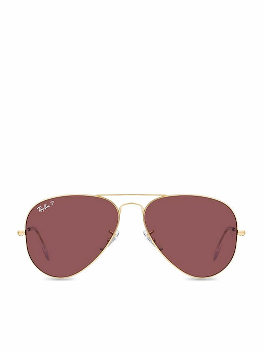 Ray Ban Aviator Unisex Sunglasses with Gold Metal Frame and Red Polarized Lens RB3025 9196/AF