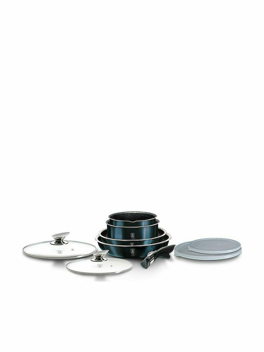 Berlinger Haus Metallic Line Cookware Set of Aluminum with Stone Coating Aquamarine Collection 9pcs