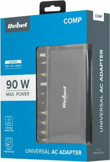 Rebel Universal Laptop Charger 90W 20V 4.86A with Detachable Power Cable