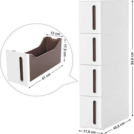 Sertar Mobilier de depozitare plastică cu 4 Sertare Alb L45xL17xH84buc