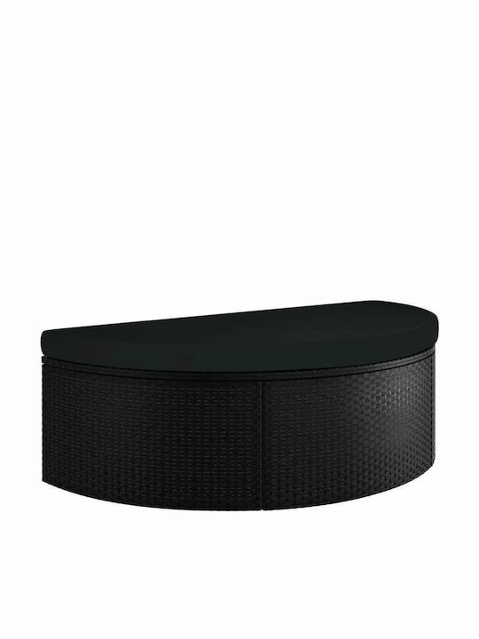 Liegestuhl-Bett Doppel Rattan mit Kissen & Sonnenschirm Schwarz 130x58x77cm.