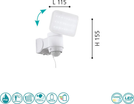 Eglo Casabas Επιτοίχιο Ηλιακό Φωτιστικό 5.4W 230lm Ψυχρό Λευκό 5000K με Αισθητήρα Κίνησης και Φωτοκύτταρο IP44 11.5x15.5εκ.