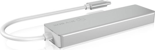 Icy Box USB-Hub 5 Anschlüsse USB 3.0 mit USB-C Anschluss Silber