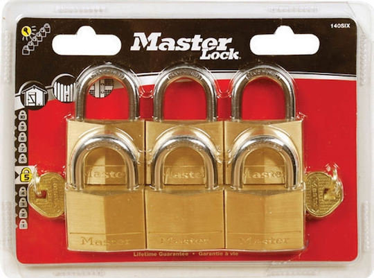 Master Lock 140EURSIX Brass Padlock Shackle with Key 40mm Silver 6 Pieces