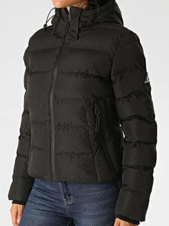 Women's Short Puffer Jacket for Winter with Hood Black