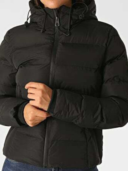 Women's Short Puffer Jacket for Winter with Hood Black