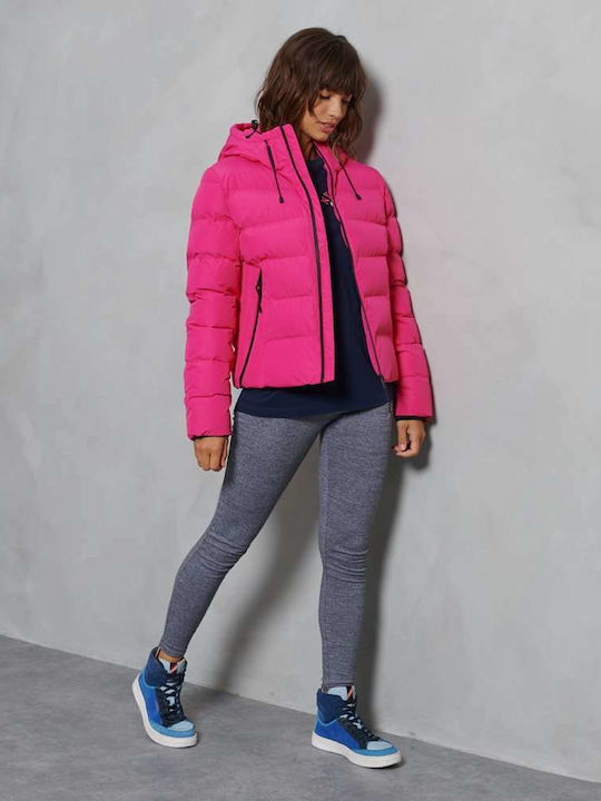 Kurz Damen Puffer Jacke für Winter Fuchsie