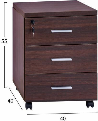 Office Drawer Vance Wooden with Wheels and Lock Wenge 40x40x55cm