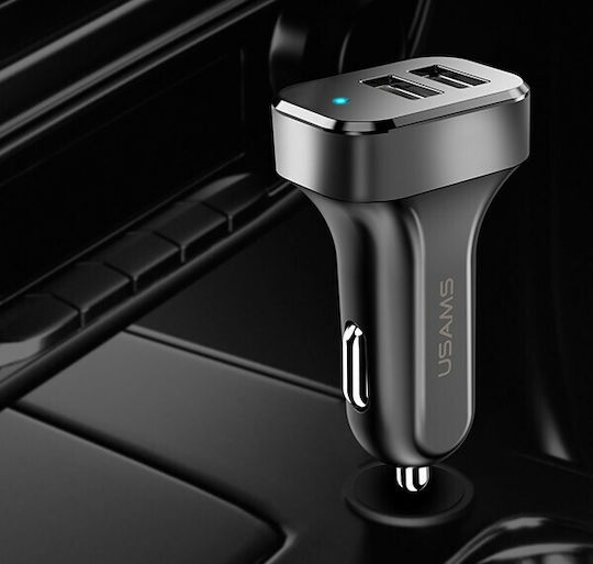 Usams C13 Car Charger 2.1A Fast Charging with Ports: 2xUSB with Cable Lightning / Micro-USB / Type-C Black Color