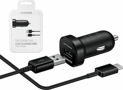 Samsung Car Charger Black Total Intensity 2A Fast Charging with a Port USB with Cable Type-C