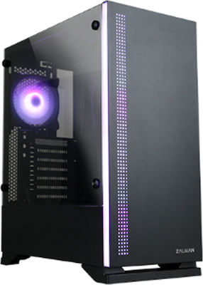 Zalman S5 Gaming Midi Tower Computer Case with Window Panel and RGB Lighting Black