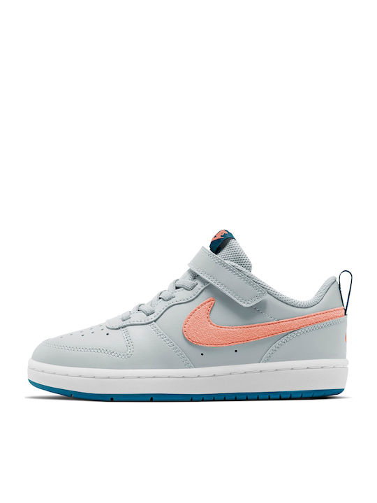 Court Court Borough Low 2 Kids Sports Shoes Basketball with Hoop & Loop Closure Pure Platinum / Atomic Pink / Valerian Blue