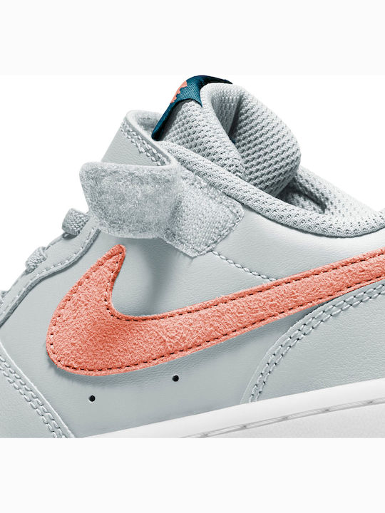 Court Court Borough Low 2 Kids Sports Shoes Basketball with Hoop & Loop Closure Pure Platinum / Atomic Pink / Valerian Blue