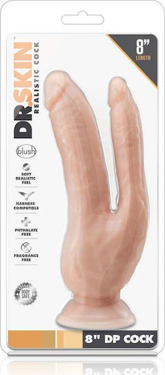 Dr. Skin DP Cock Διπλό Dildo με Βεντούζα Vanilla 22cm